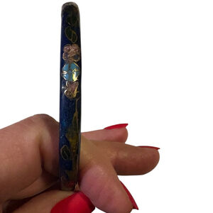 Vintage Navy Blue Floral Cloissone Enamel Bangle Bracelet